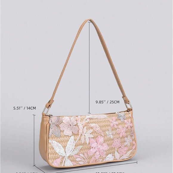 Women's Beaded Floral Sequin Bag Top Handle Underarm Shoulder Handbag - Picture 4 of 4